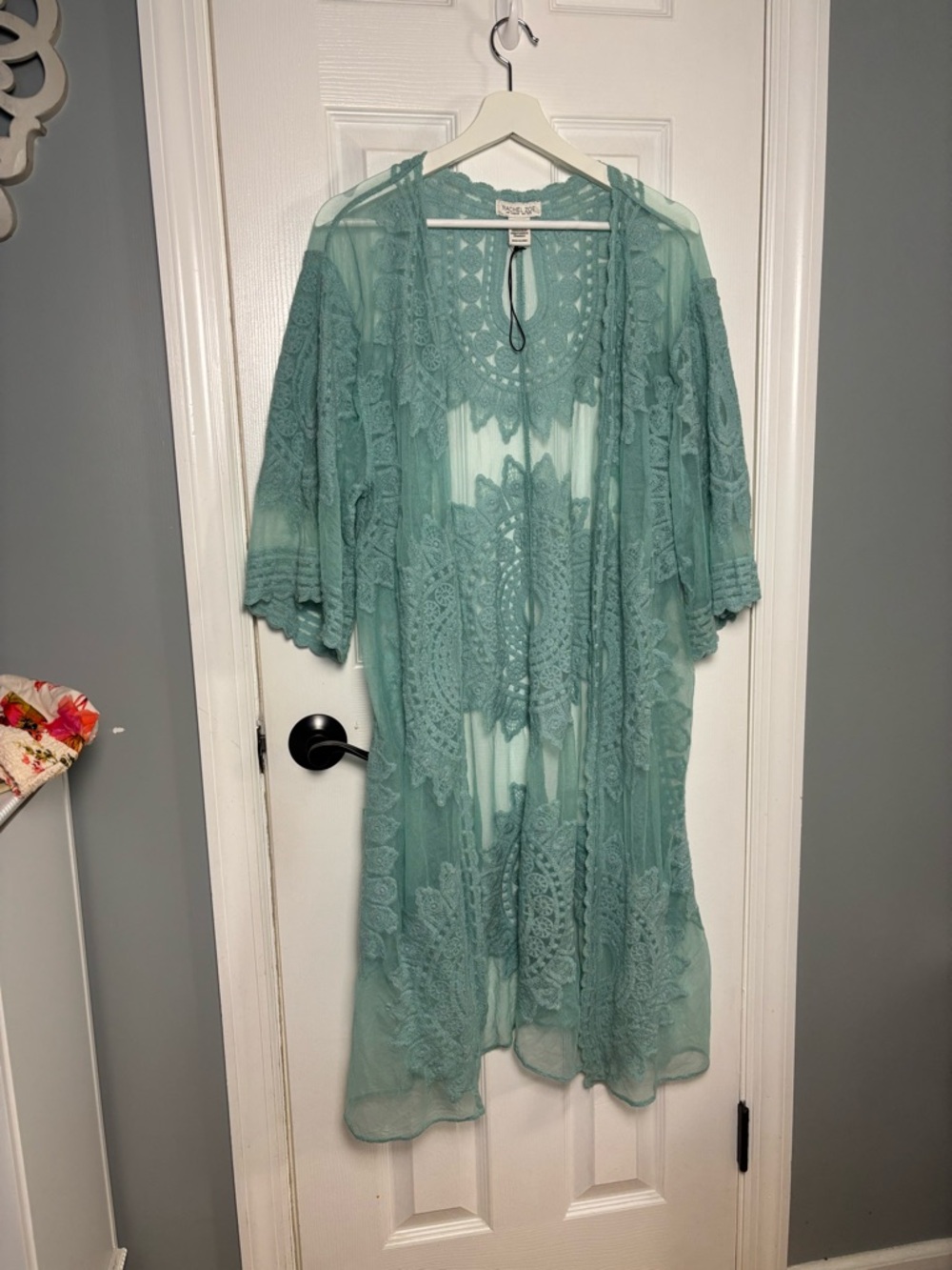 Rachel Zoe Sheer Lace Kimono in Seafoam NWOT